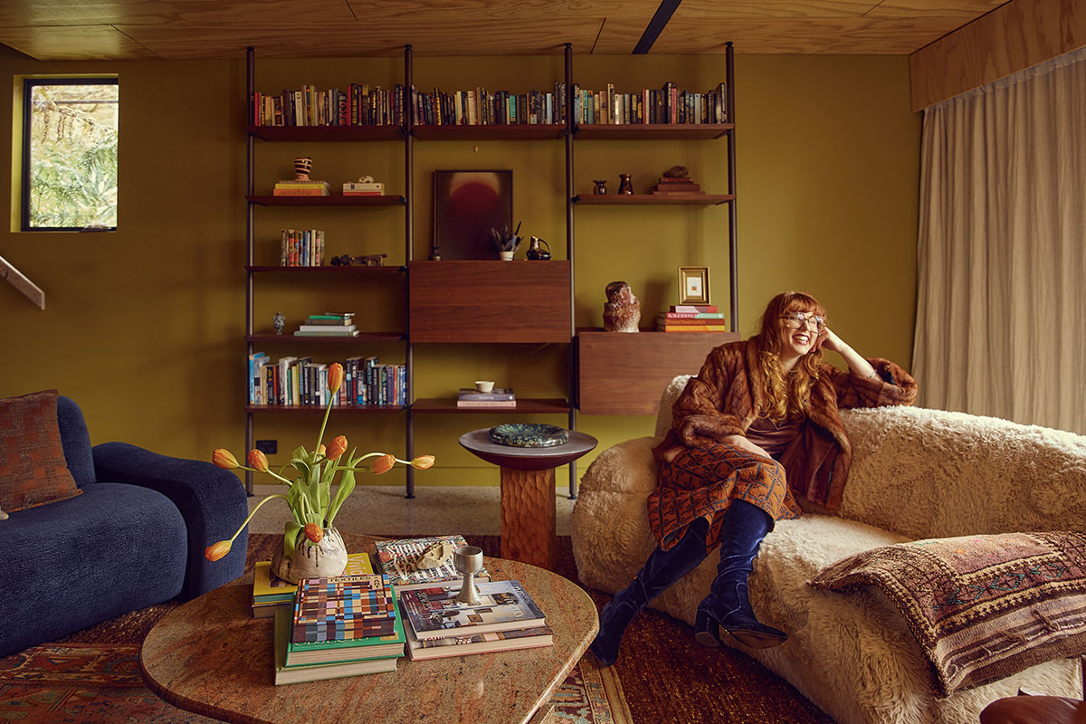 Interior designer Ruby Shields at her Yarra Valley treetop home.