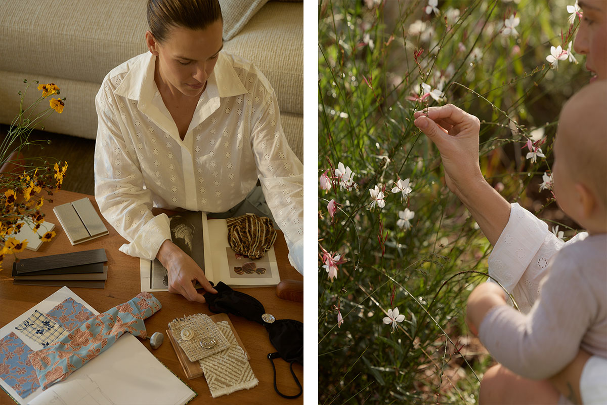 Creator and designer Olive Cooke with her daughter in their cosy Byron Bay country home, enjoying the outdoor accents.