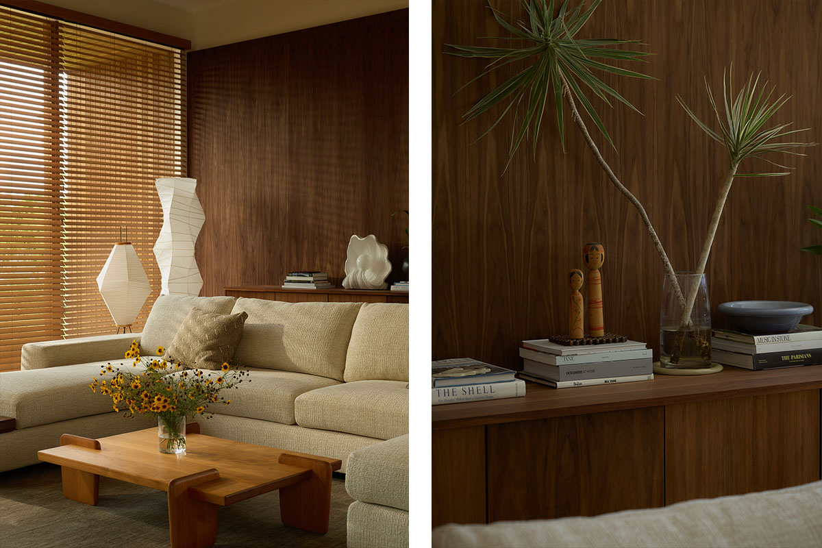 Contemporary cosy home styled with earthy colours and calming décor including wildflowers, plants and eclectic books.